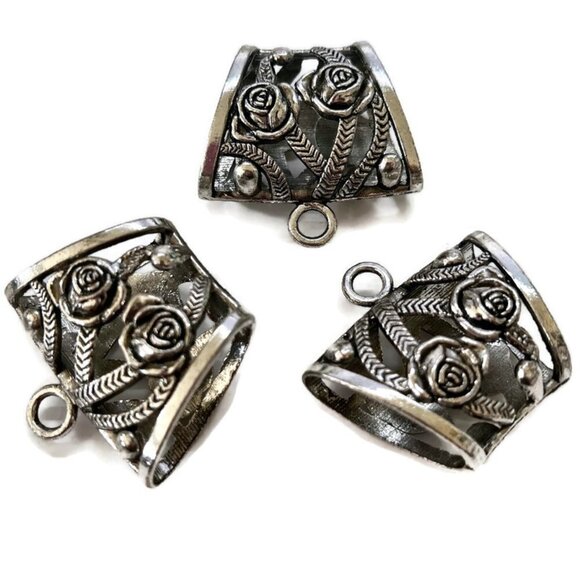 As Low As $2 Large Scarf Pendant Tibetan Style Hanger Bail Tube Carved Roses (1) - Picture 3 of 5